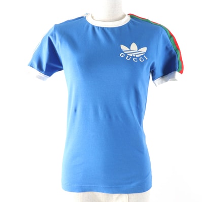 未使用品 グッチ×アディダス 半袖Tシャツ ブルー レディース S 691637