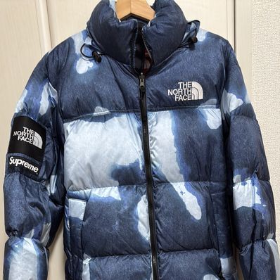 Supreme x The North Face Bleached Denim Print Nuptse Jacket "Indigo"