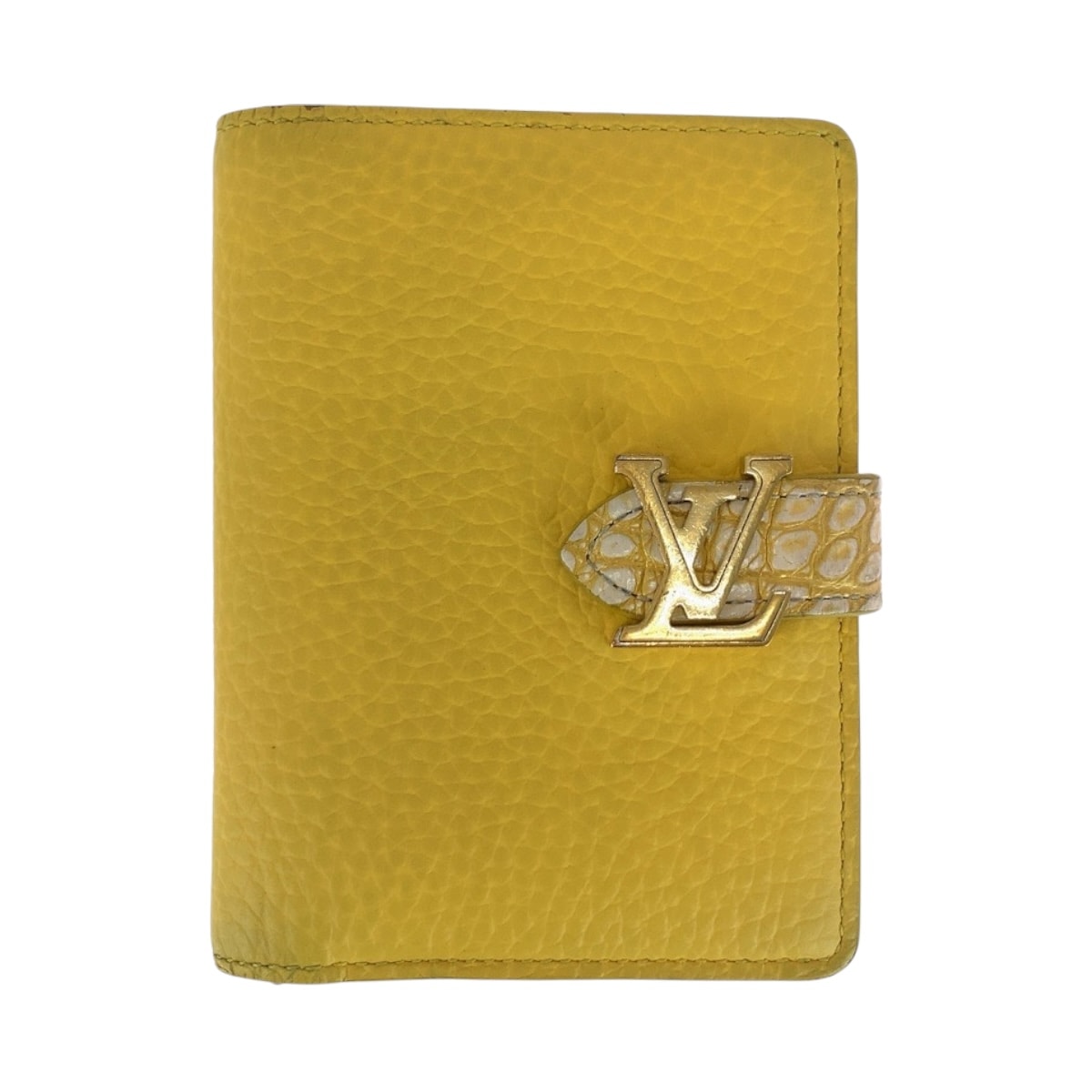 美品 LOUIS VUITTON ルイヴィトン ヴェルティカル ウォレット コンパクト イエロー ゴールド金具 レザー クロコダイル/ 折財布 コンパクトウォレット 604321 【中古】