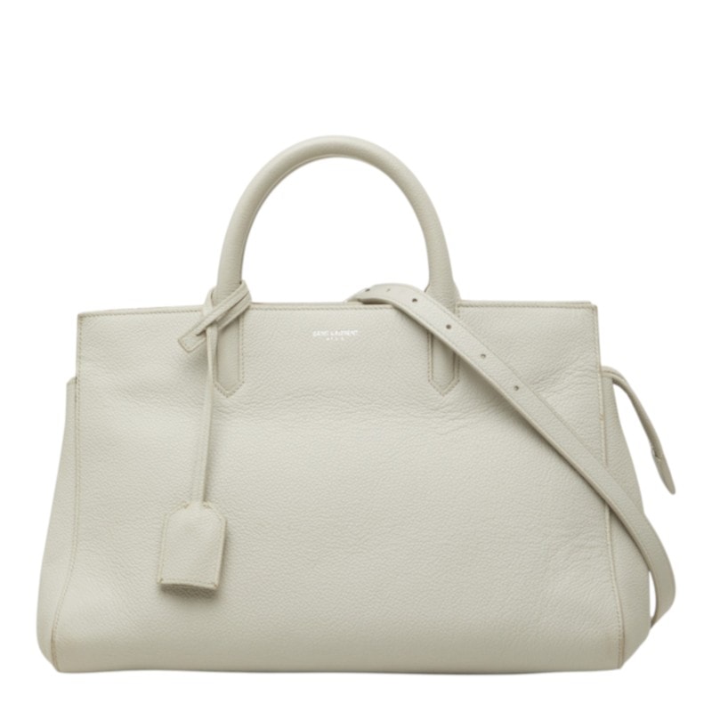 サンローラン カバ リヴゴーシュ ハンドバッグ ショルダーバッグ 2way 400413 ライトグレー レザー レディース SAINT LAURENT 中古