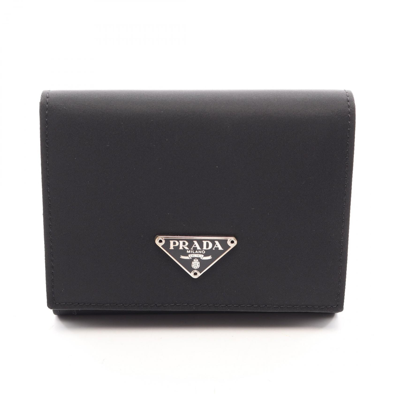 プラダ PRADA TESSUTO 三つ折り財布 財布 ナイロン レディース ブラック系 【中古】
