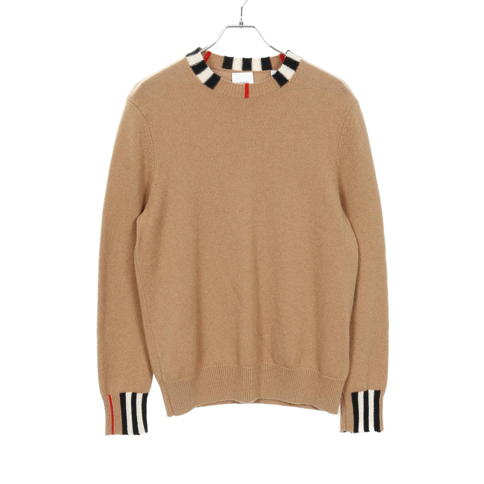 バーバリー BURBERRY アイコンストライプトリム ニット 衣料品 トップス カシミヤ レディース ブラウン系 / マルチカラー 8020391 【中古】