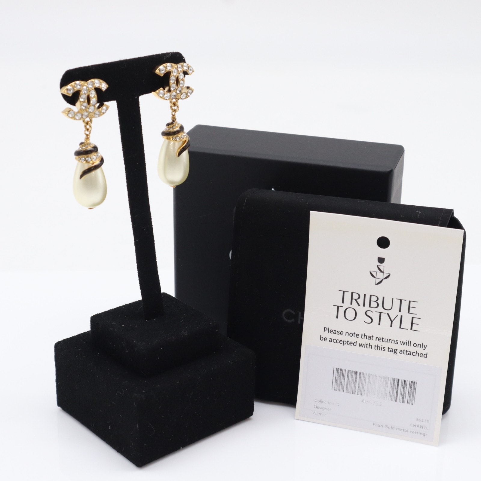極美品 CHANEL シャネル ココマーク フェイクパール ピアス ラインストーン GP - ピアス ゴールド ブラック ホワイト GP レディース