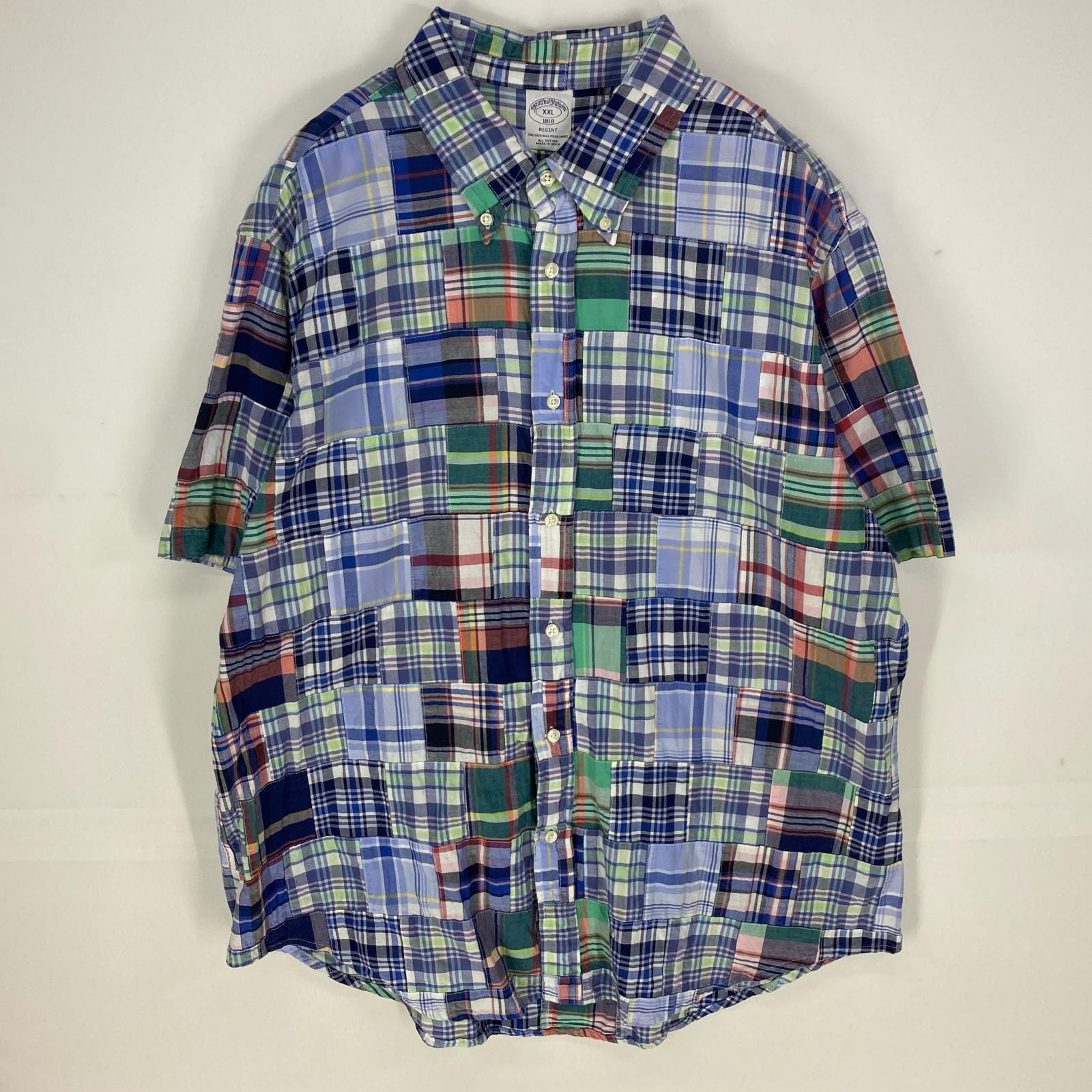 古着 ブルックスブラザーズ Brooks Brothers 半袖シャツ ボタンダウン パッチワーク REGENT 1818 2XL ブルー系 チェック メンズ