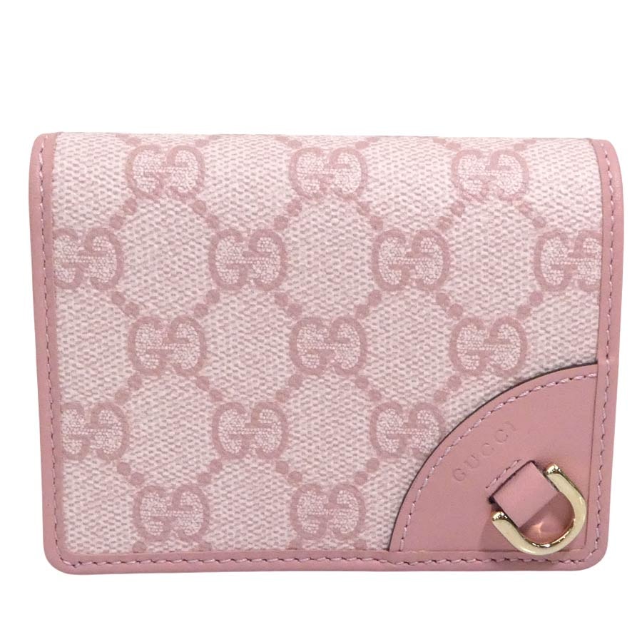 グッチ GUCCI 二つ折り財布 GGスプリームキャンバス ピンク レディース 820692【中古】 56845j