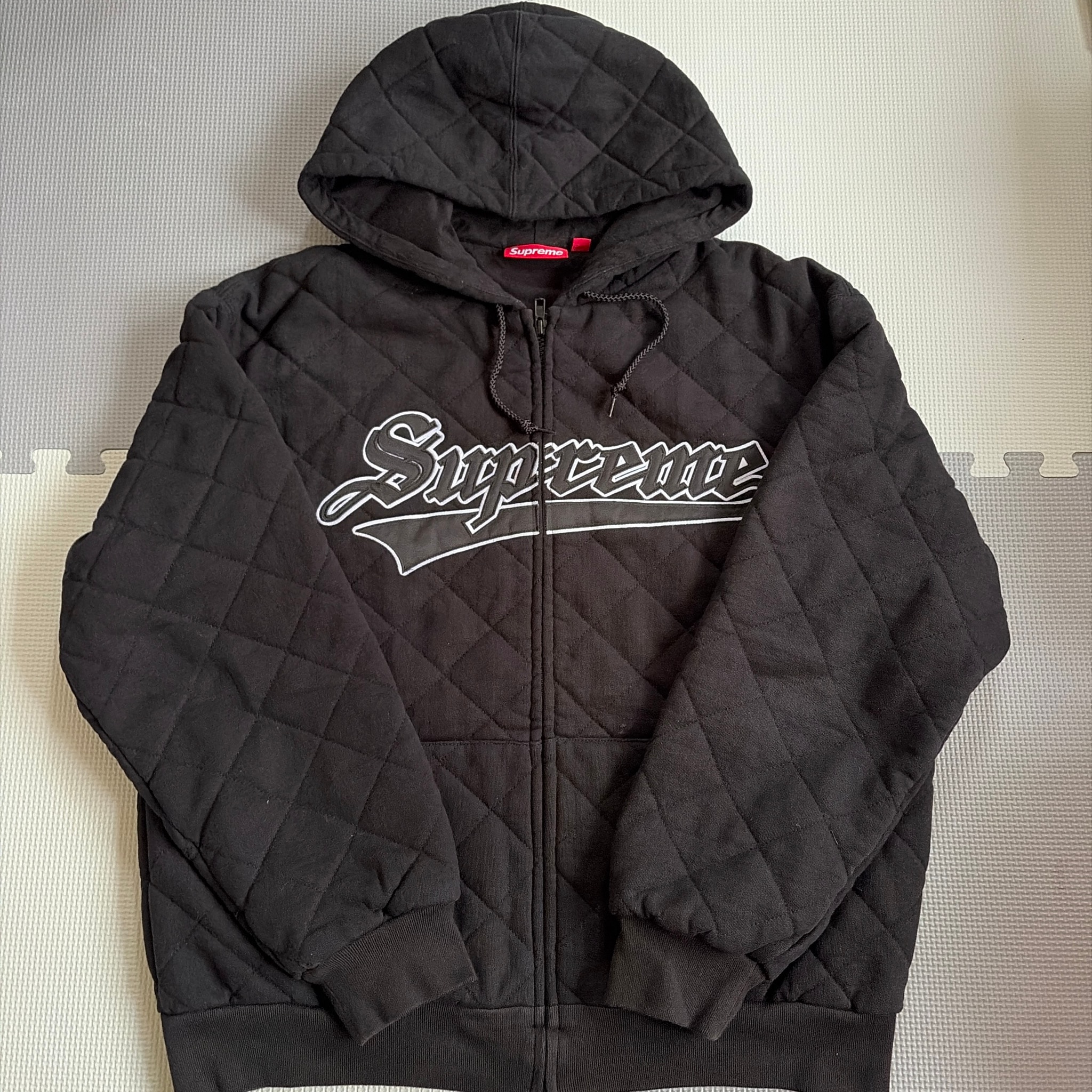 Supreme Quilted Zip Up Hooded Sweatshirt "Black"