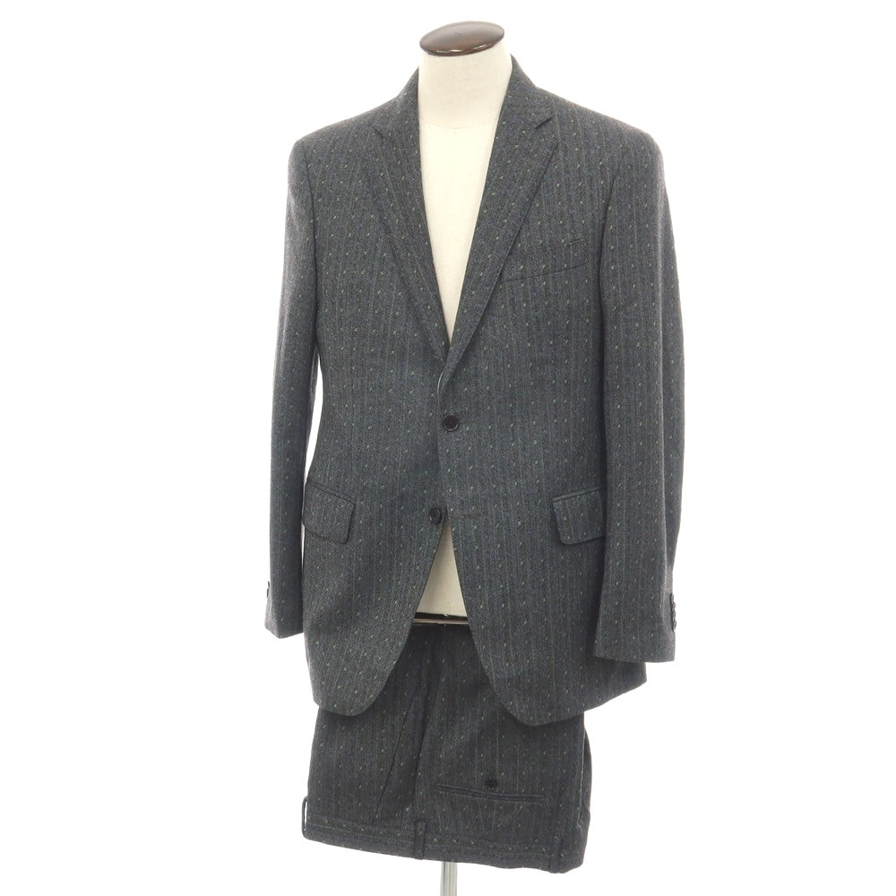 【中古】エトロ ETRO ウール 2つボタンスーツ グレーxグリーン【サイズ52】【メンズ】