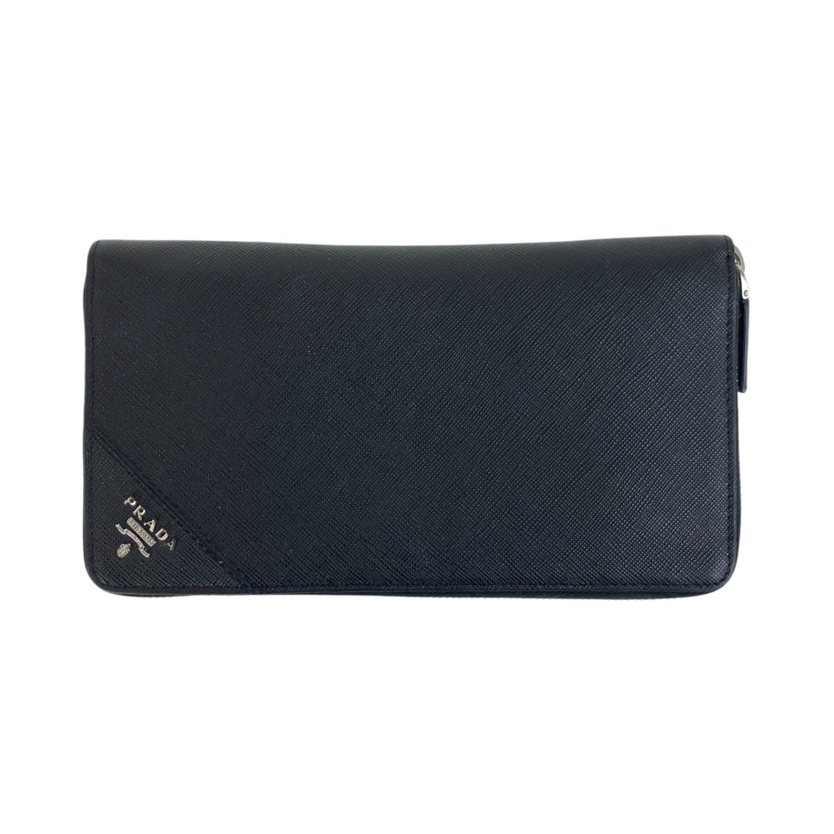 美品 PRADA プラダ サフィアーノ 三角ロゴプレート ブラック 黒 シルバー金具 レザー 長財布 ラウンドファスナー 503749 【中古】