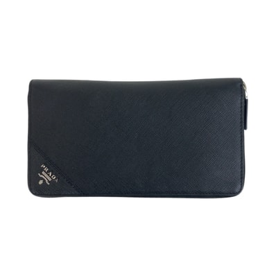 美品 PRADA プラダ サフィアーノ 三角ロゴプレート ブラック 黒 シルバー金具 レザー 長財布 ラウンドファスナー 503749 【中古】