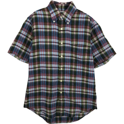古着 ブルックスブラザーズ Brooks Brothers Est.1818 REGENT チェック柄 半袖 リネン ボタンダウンシャツ メンズS相当/eaa612012