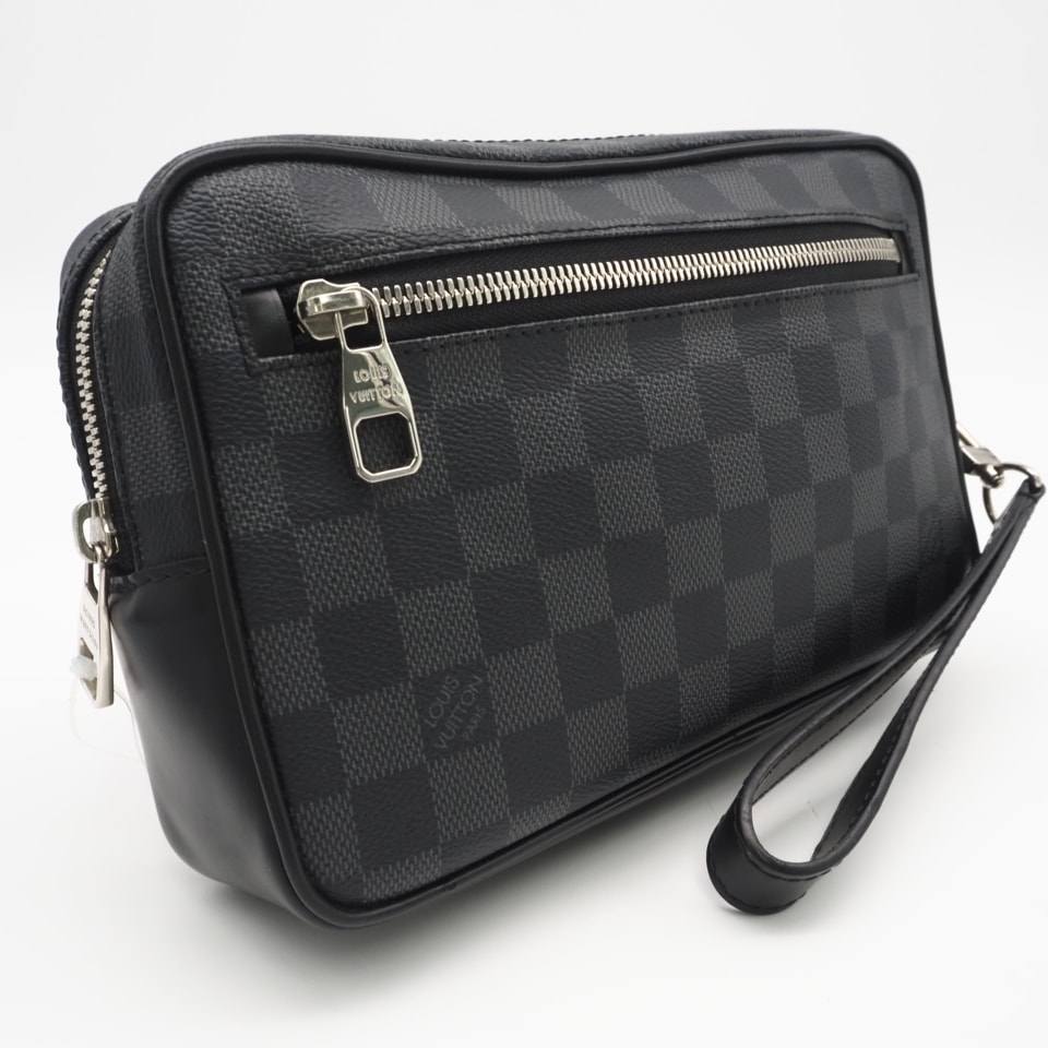 美品 LOUIS VUITTON ルイ・ヴィトン ダミエ グラフィット ポシェット カサイ N41664 セカンドバッグ ブラック グレー レザー メンズ