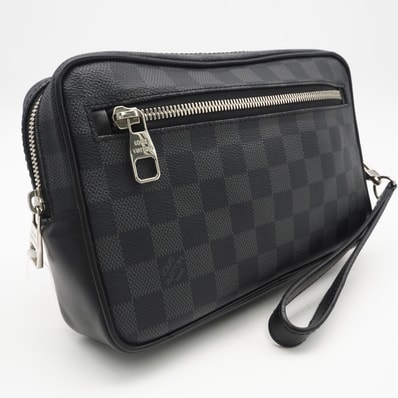 美品 LOUIS VUITTON ルイ・ヴィトン ダミエ グラフィット ポシェット カサイ N41664 セカンドバッグ ブラック グレー レザー メンズ