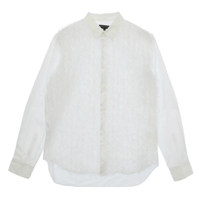 COMME des GARCONS HOMME PLUS コムデギャルソンオムプリュス PO-B025 AD2024 チュール フリル 長袖 シャツ ホワイト系 S【中古】