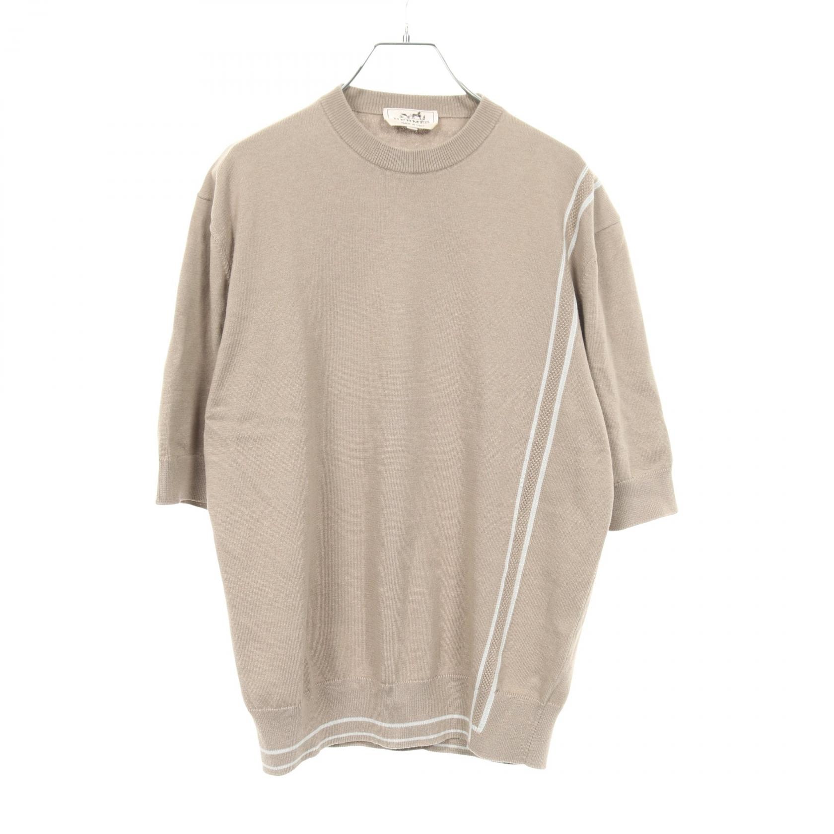 エルメス HERMES グラフィックライン ニット 半袖Tシャツ 衣料品 トップス コットン カシミヤ ベージュ メンズ ベージュ系 【中古】
