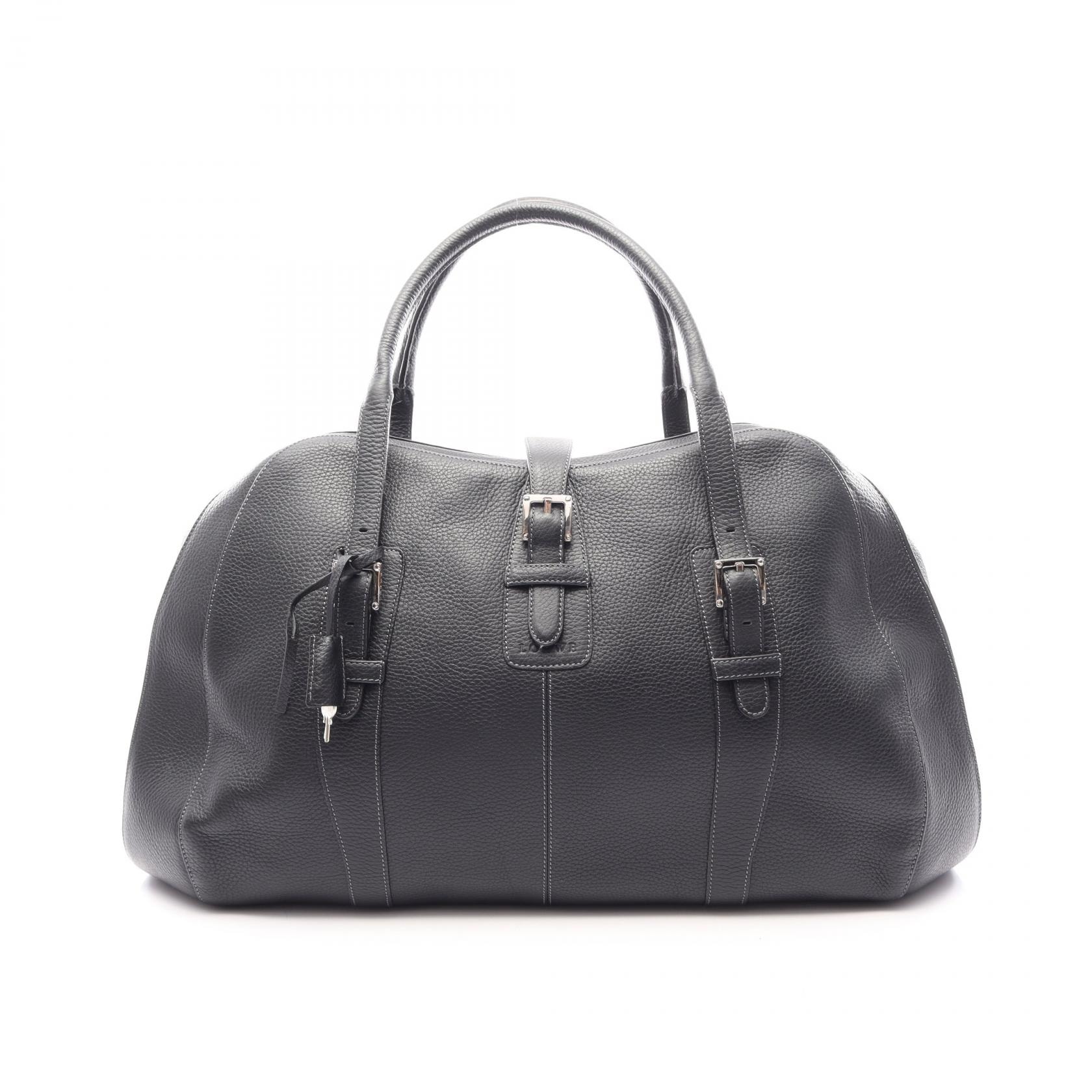 ロエベ LOEWE センダ ラージ ボストンバッグ バッグ レザー レディース ブラック系 【中古】