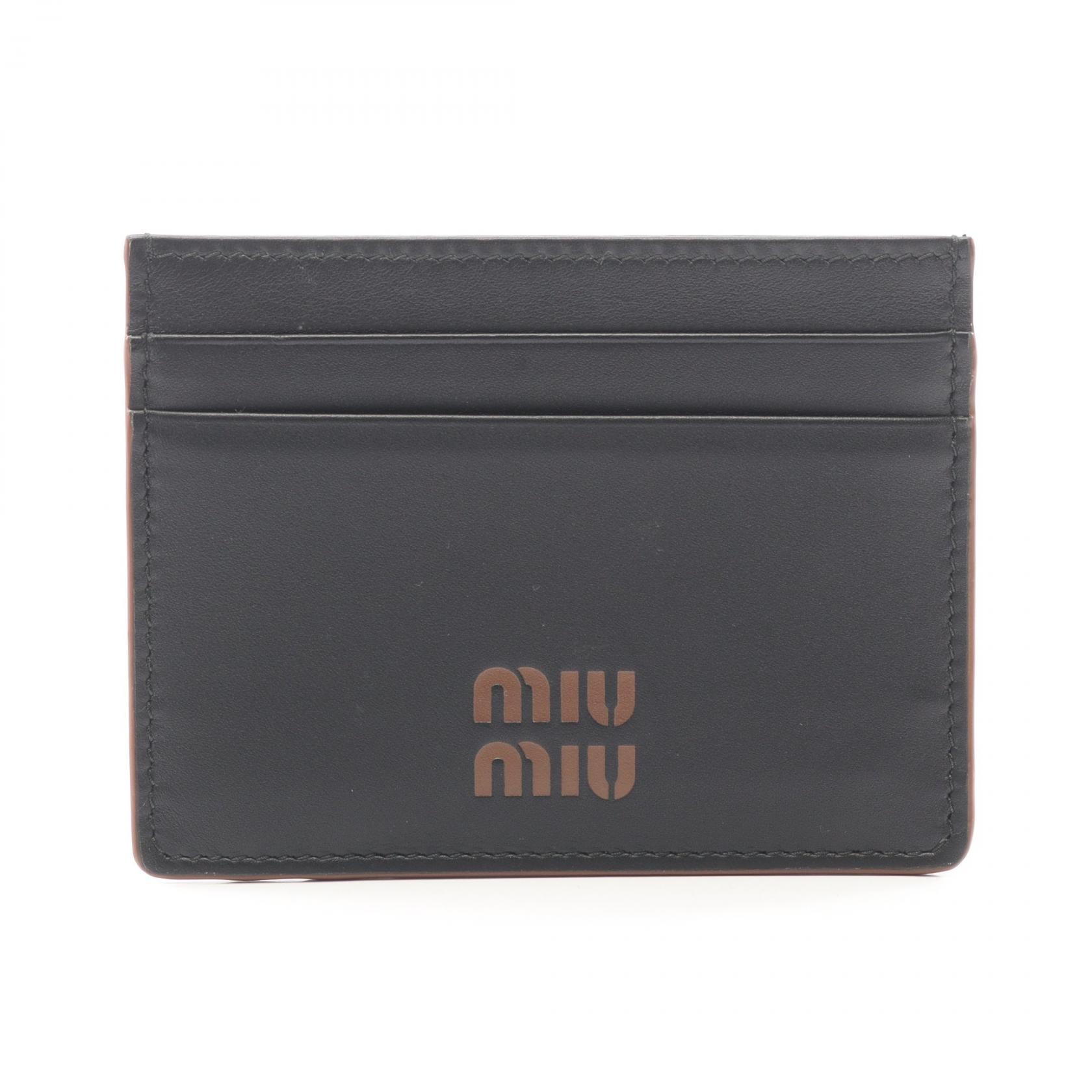 ミュウ ミュウ Miu Miu FINE CALF LOGO カードケース アクセサリー レザー レディース ブラック系 5MC076 【中古】