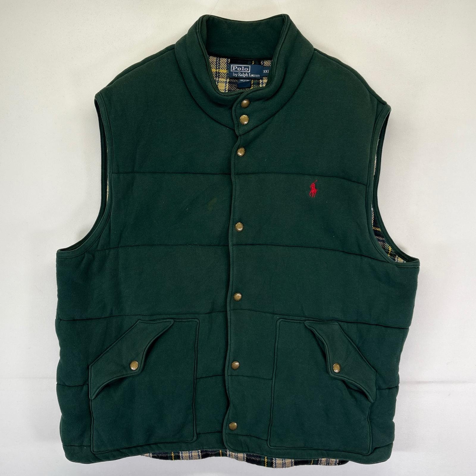 古着 ポロバイラルフローレン Polo by Ralph Lauren ベスト スナップボタン 中綿 ワンポイント 大きいサイズ 2XL  グリーン系 メンズ