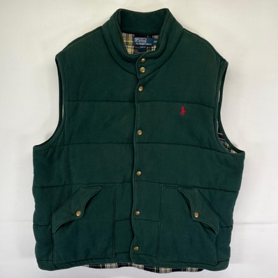 古着 ポロバイラルフローレン Polo by Ralph Lauren ベスト スナップボタン 中綿 ワンポイント 大きいサイズ 2XL グリーン系 メンズ