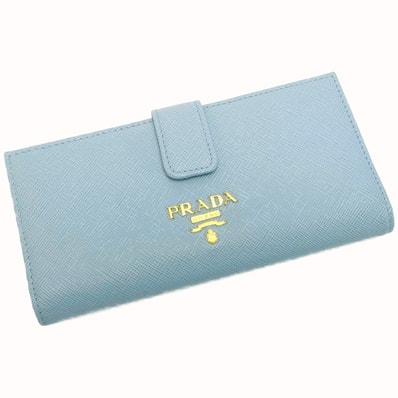 PRADA プラダ サフィアーノレザー財布 1MV025 スカイブルー 2つ折り長財布 サフィアーノレザー ゴールド金具 レディース 箱有