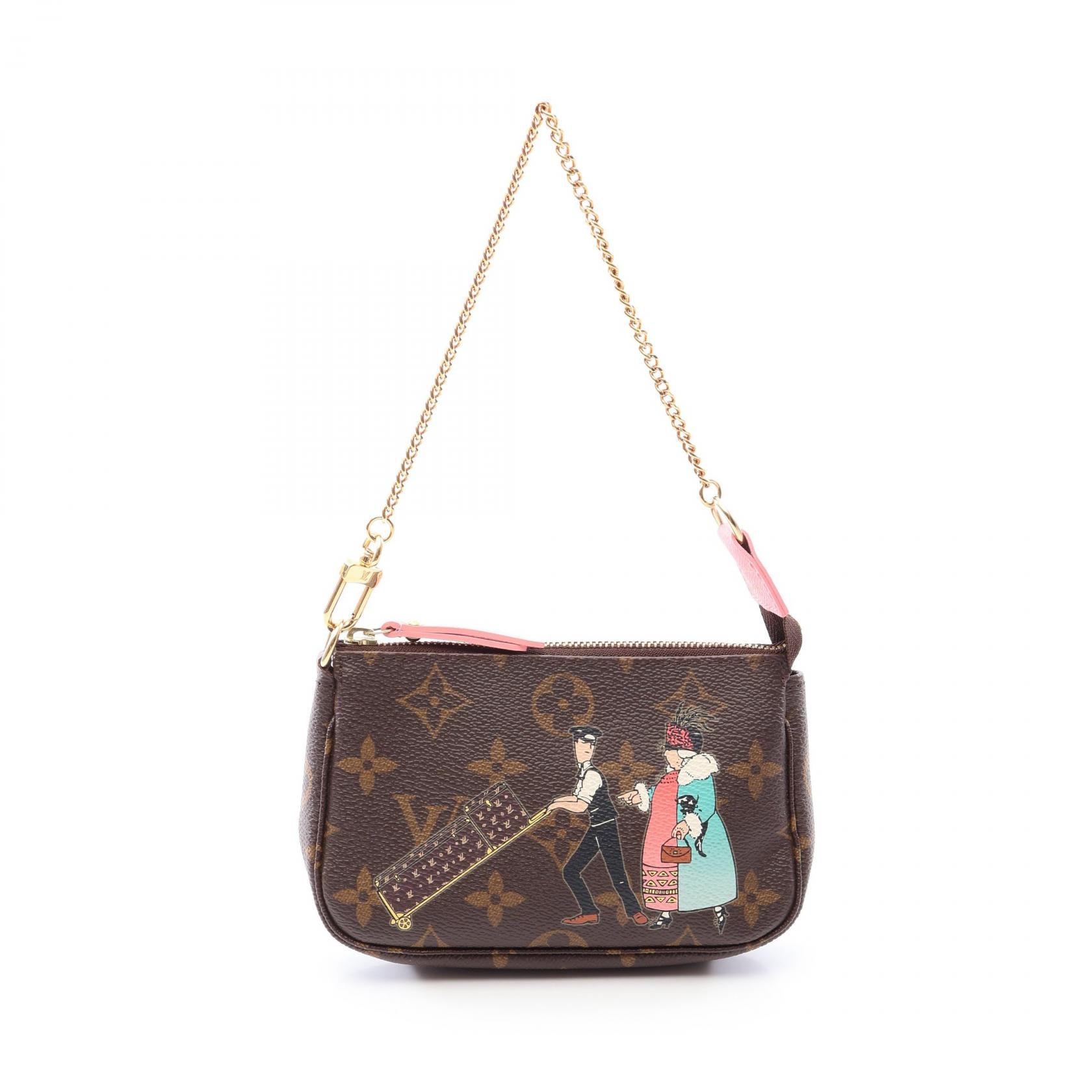 ルイ・ヴィトン LOUIS VUITTON ミニポシェット アクセソワール ポーターライン ハンドバッグ バッグ PVCコーティングキャンバス レザー ピンク レディース ブラウン系 / ピンク系 / マルチカラー M60290 【中古】