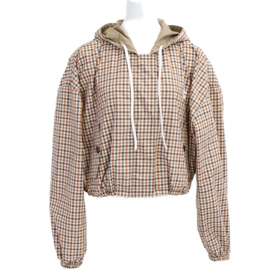 MIUMIU Women's Vichy Check Technical Fabric Blouson Jacket "White/Orange"