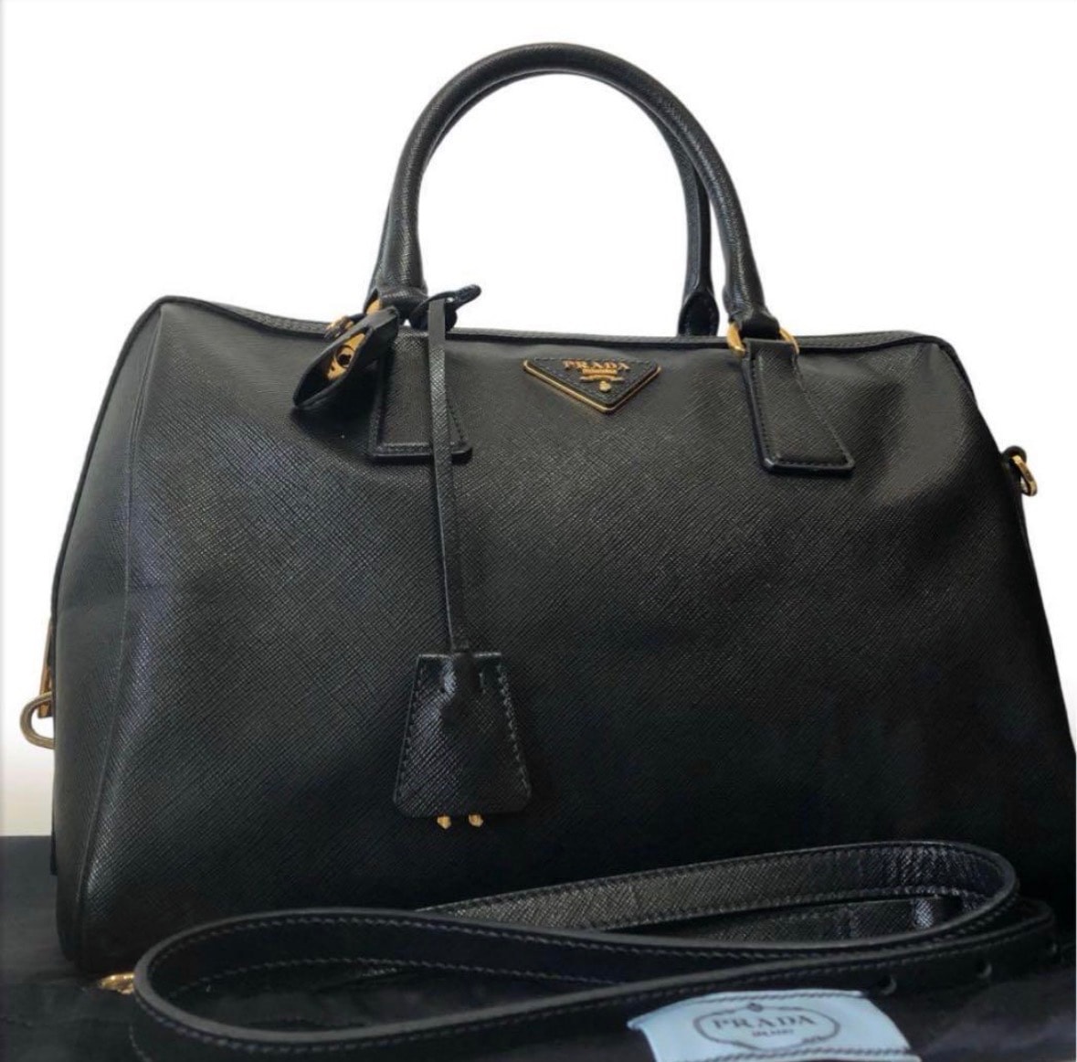 PRADA Saffiano Leather Duffle Bag "Black"