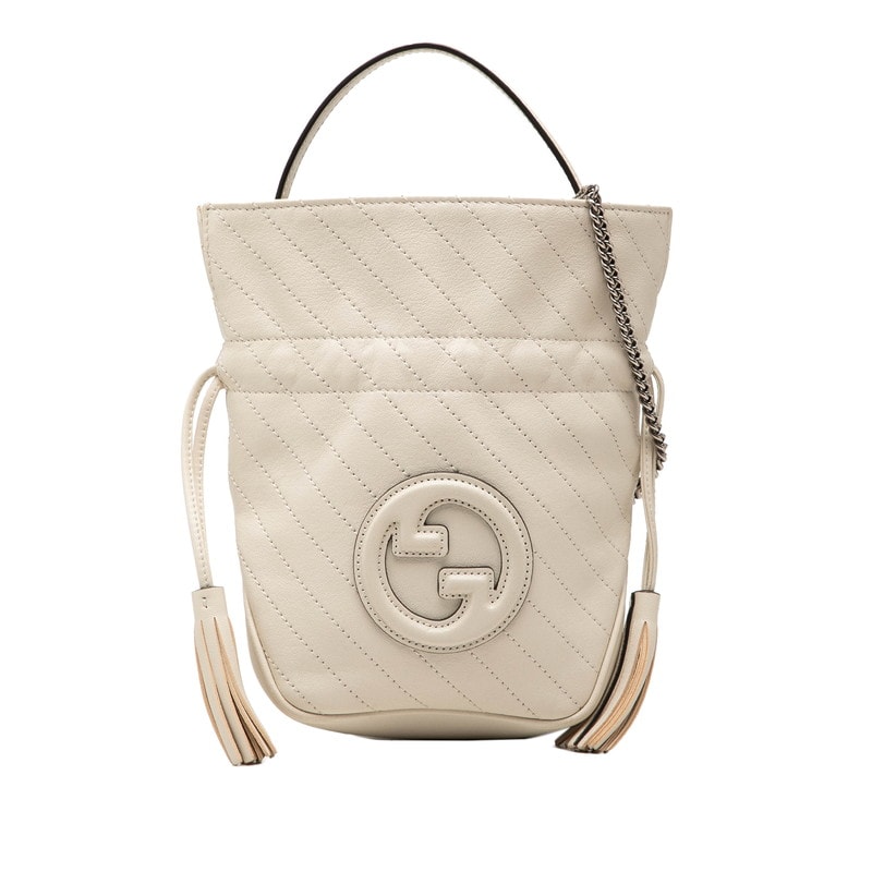 グッチ インターロッキングG ブロンディ チェーン ショルダーバッグ 巾着 760313 オフホワイト レザー レディース GUCCI 【中古】