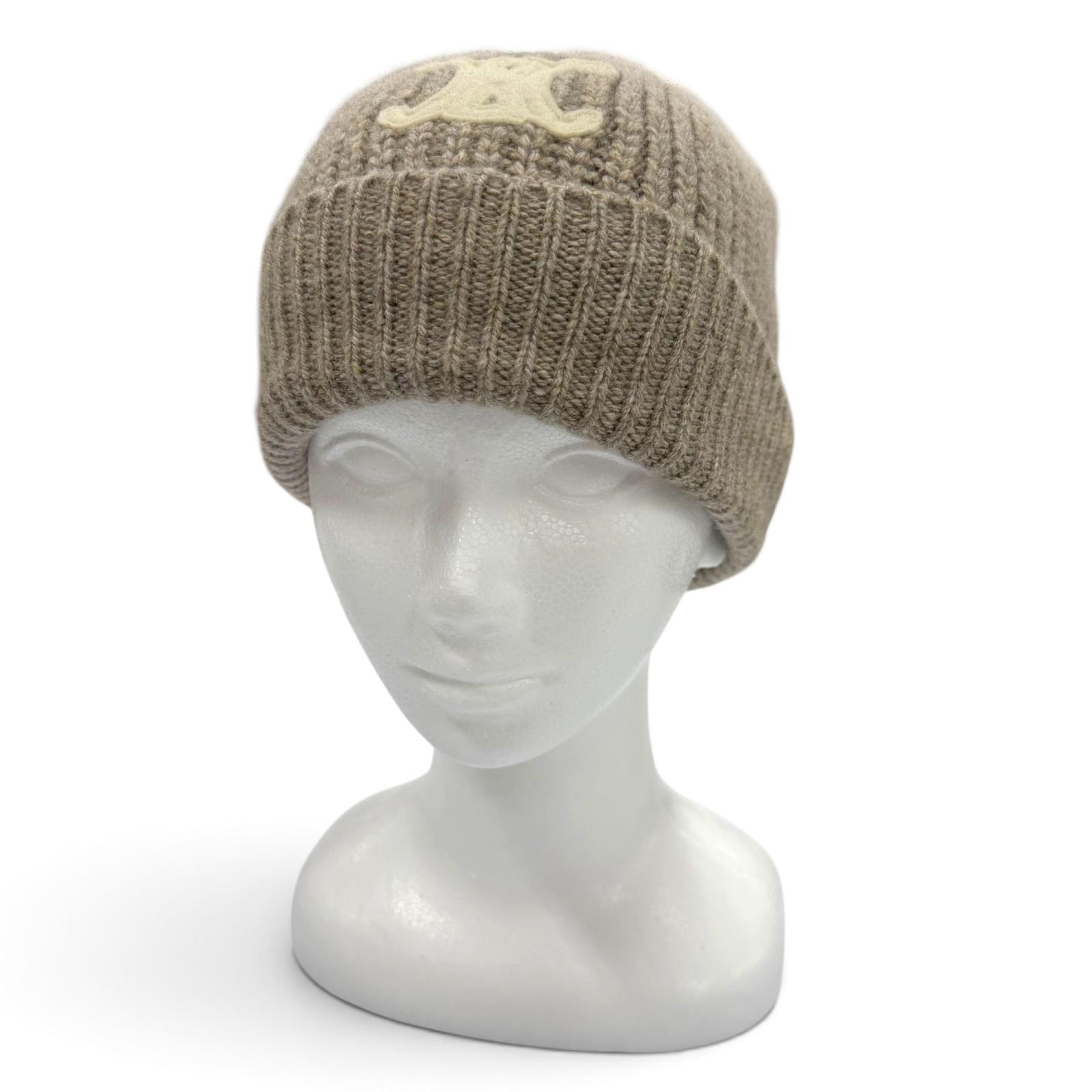 極美品 セリーヌ ニットキャップ ベージュ メンズ TU 2AA32384D