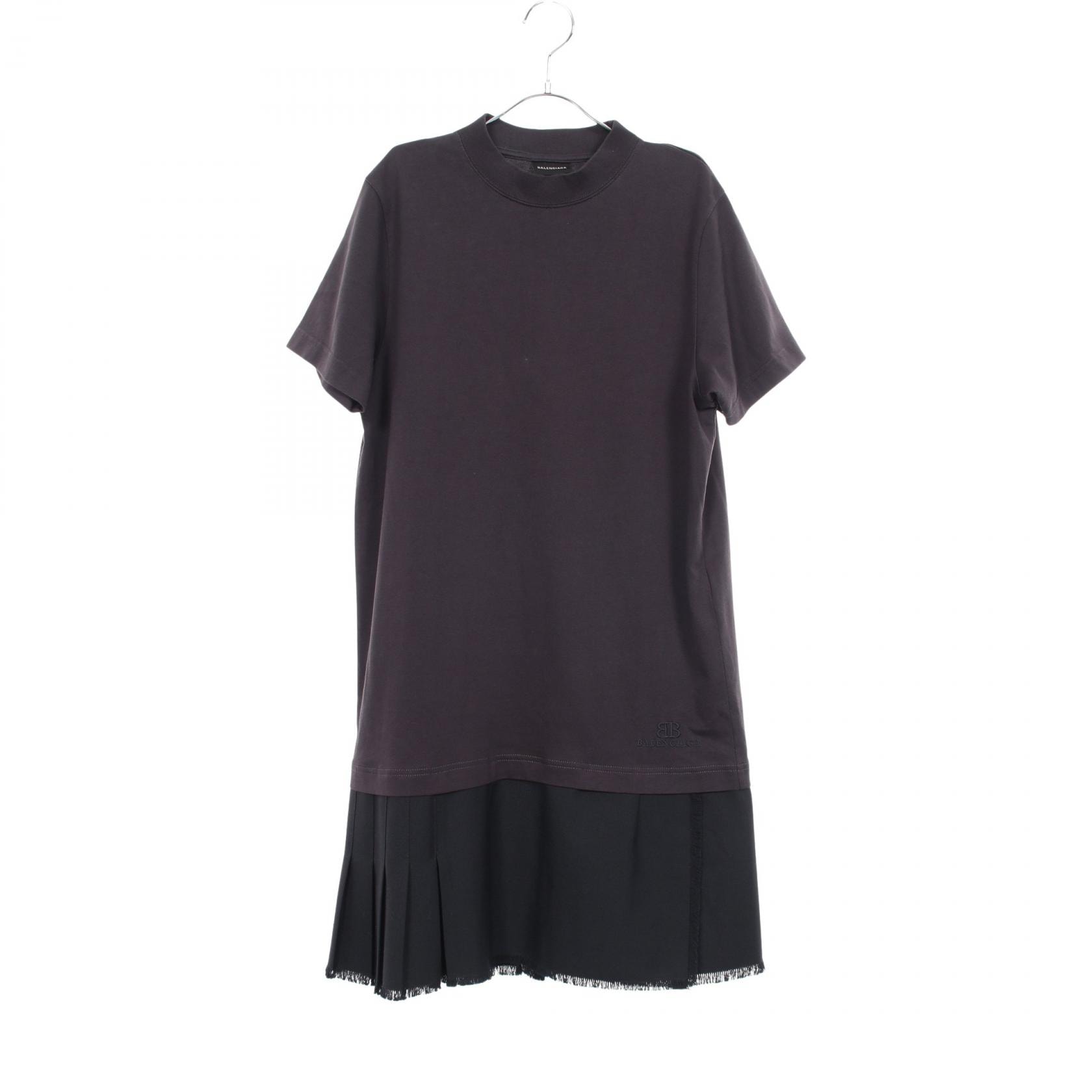 バレンシアガ BALENCIAGA フェイクレイヤード プリーツ 半袖 ワンピース 衣料品 トップス コットン レディース ブラック系 809044 【中古】