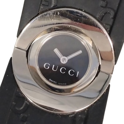 GUCCI グッチ 112 トワール バングルウォッチ クォーツ ステンレス ラバー レディース 腕時計 C928