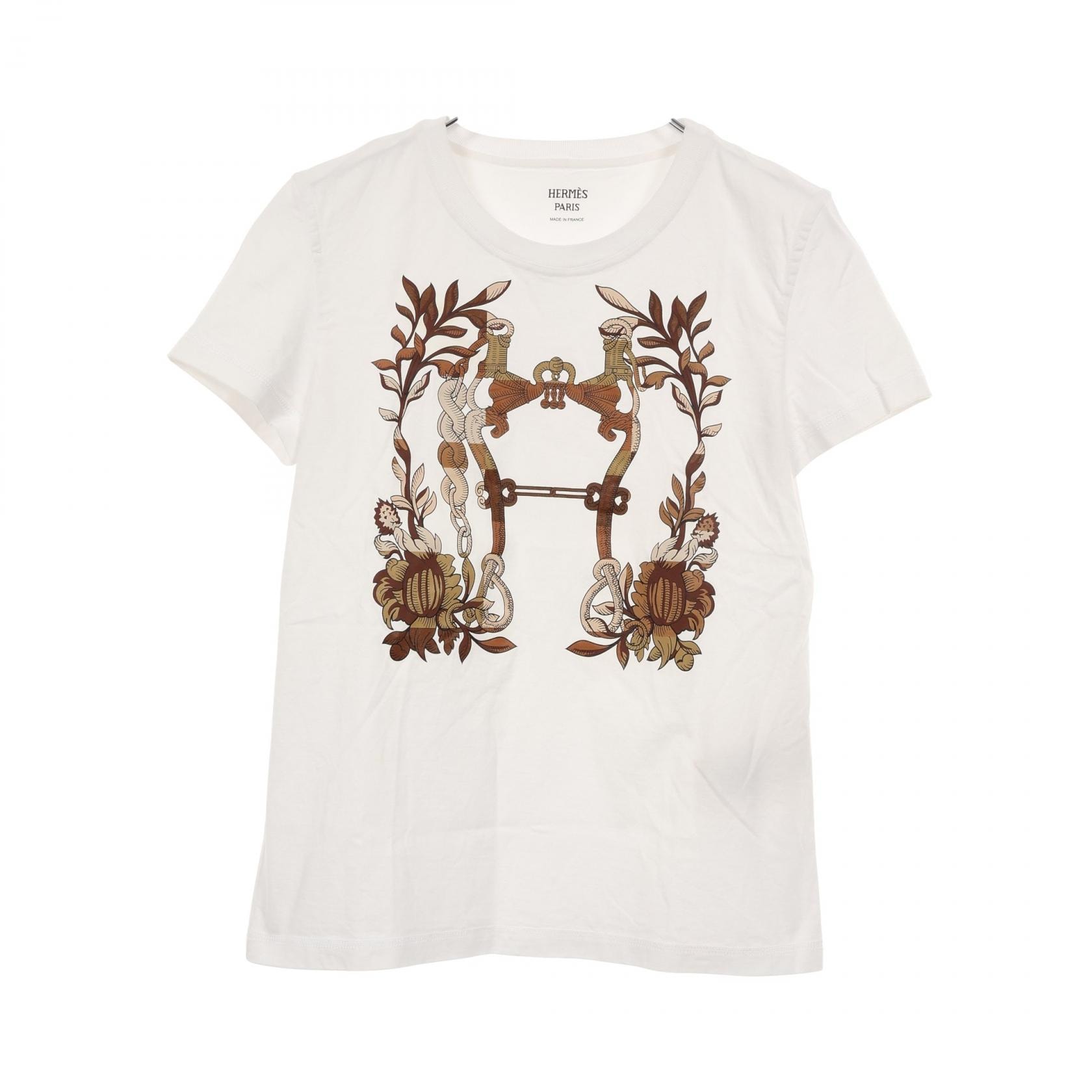 エルメス HERMES カルトゥッシュ デッラ カヴァッレリア 半袖Tシャツ 衣料品 トップス コットン ホワイト レディース ホワイト系 【中古】