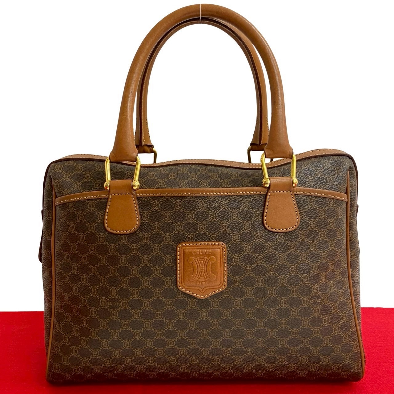 CELINE セリーヌ マカダム ブラゾン トリオンフ 柄 レザー PVC ハンドバッグ ブラウン
427-5