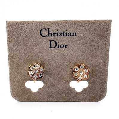 クリスチャンディオール フラワーモチーフ ヴィンテージ イヤリング ゴールドカラー ストーン Christian Dior 正規品【鑑定済み】