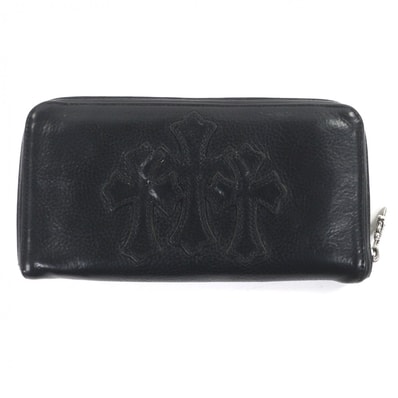 Chrome Hearts REC F Heavy Leather Zip Wallet / 3 Cemetary Cross "Black"