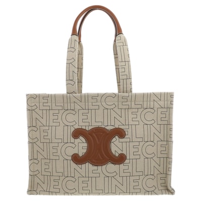 【値下げ】 CELINE セリーヌ トリオンフ ロゴ ラージ カバ タイス トートバッグ キャンバス レザー アイボリー ブラウン ユニセックス【中古】