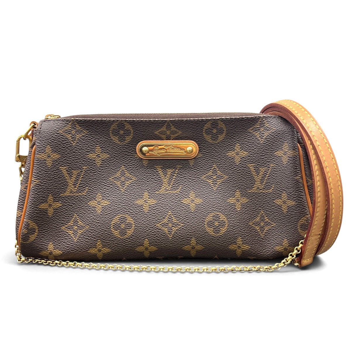 LOUIS VUITTON 美品 ルイヴィトン エヴァ モノグラム 2way ショルダーバッグ チェーンハンドバッグ M95567 PVC レザー DU0151 ブラウン ワンショルダー セミショルダー クロスボディ LV ヴィトン ABランク 中古 鑑定済