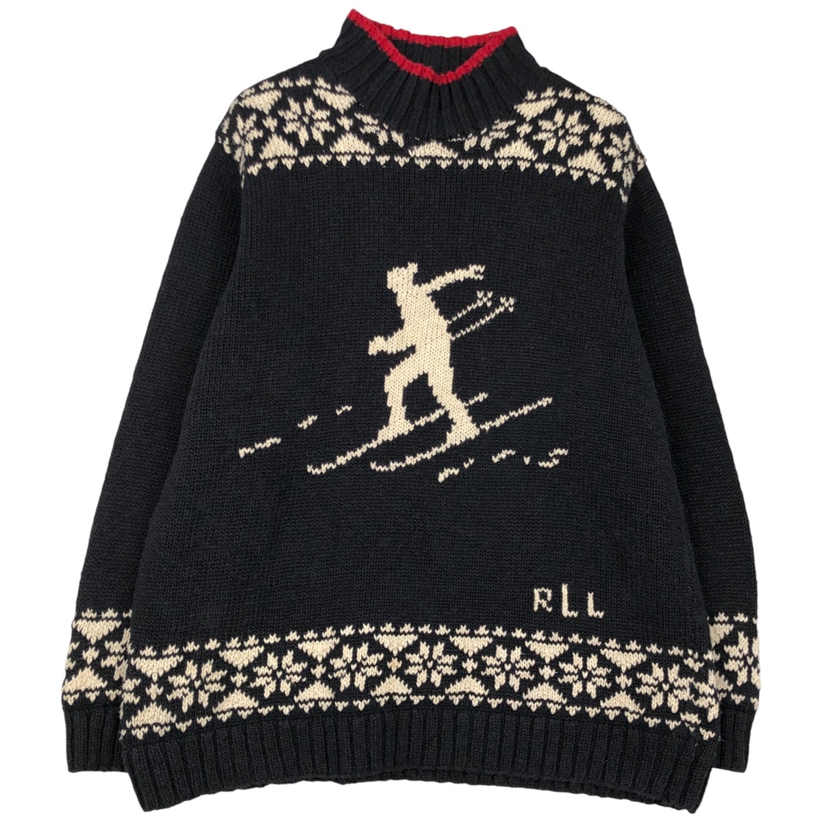 古着 ラルフローレン Ralph Lauren LAUREN ローレン ハイネック スキー柄 総柄 スノー柄 雪柄 コットン×リネンニットセーター レディースM相当/eaa459087