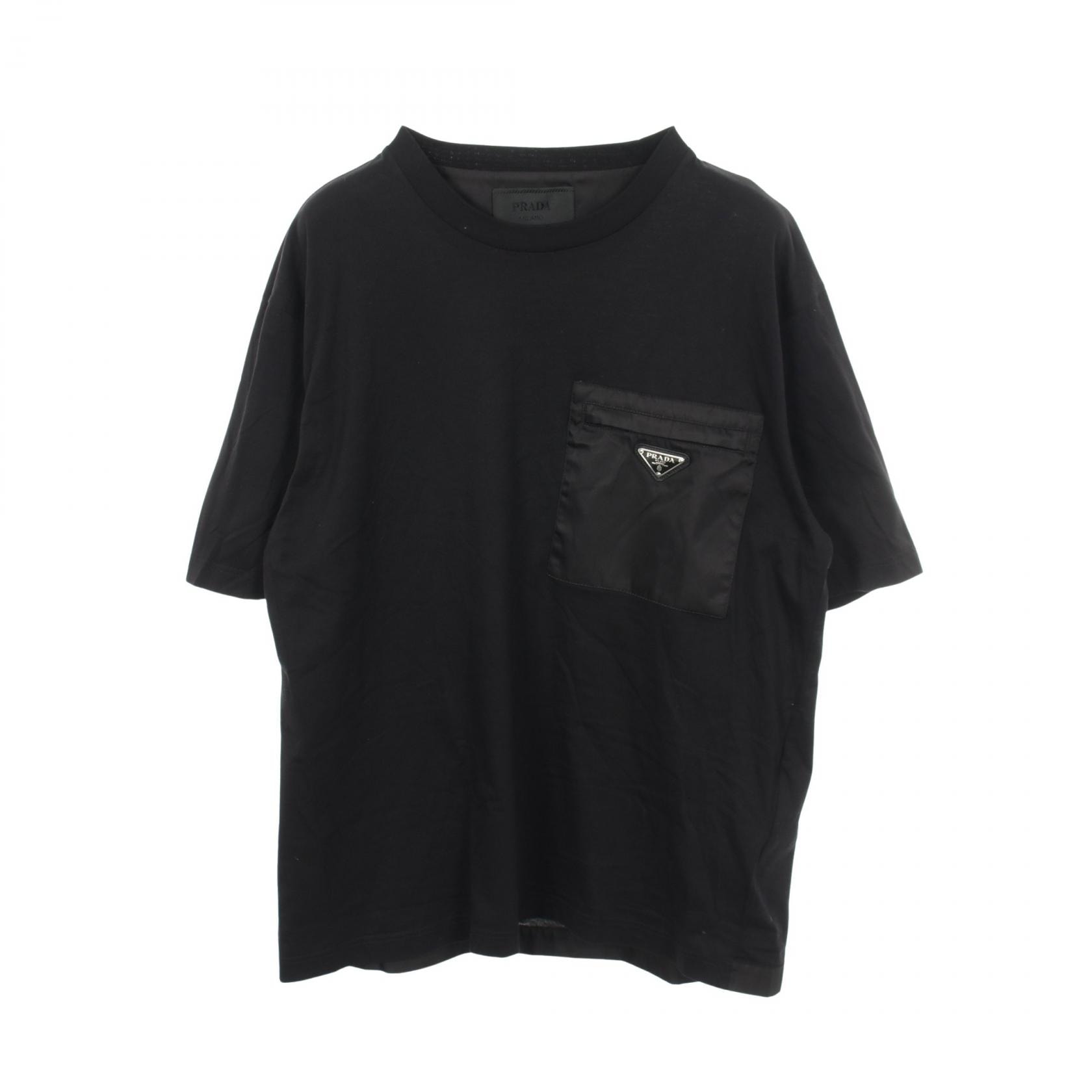 プラダ PRADA Re-Nylon トライアングルロゴ クルーネック 半袖Tシャツ 衣料品 トップス コットン メンズ ブラック系 【中古】