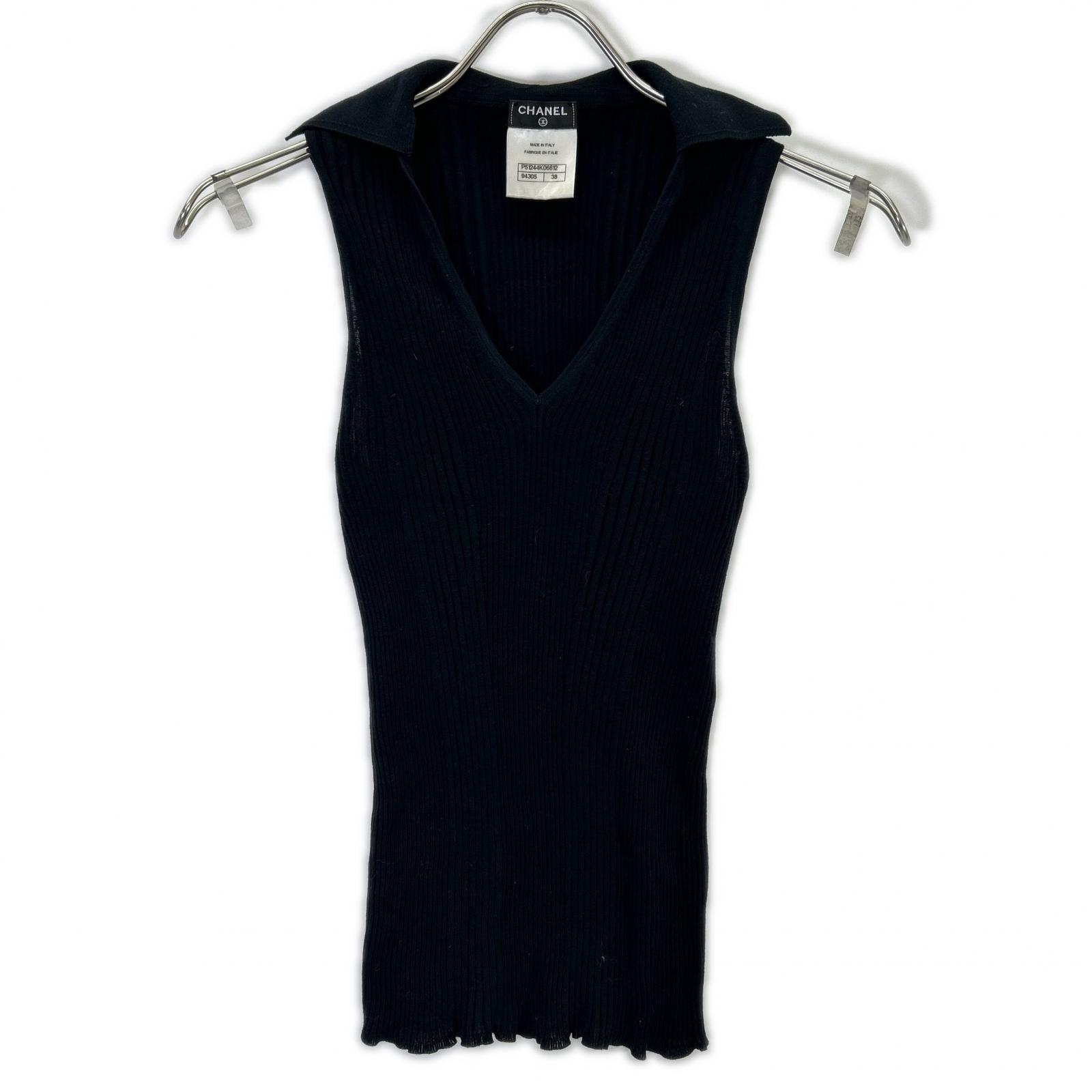 シャネル 15SS P51244K06612 ブラック スキッパー ノースリーブニット 38