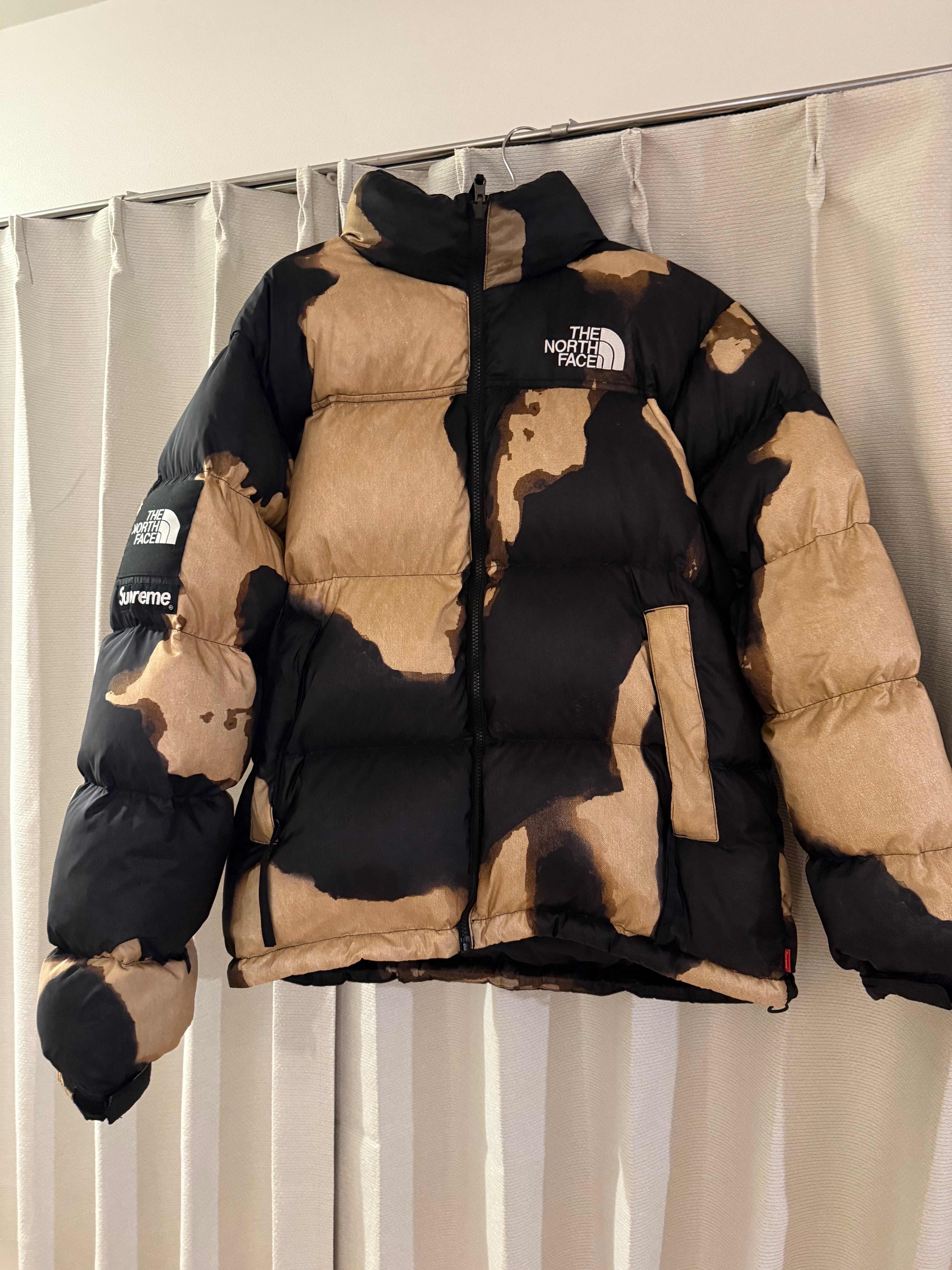 Supreme x The North Face Bleached Denim Print Nuptse Jacket "Black"