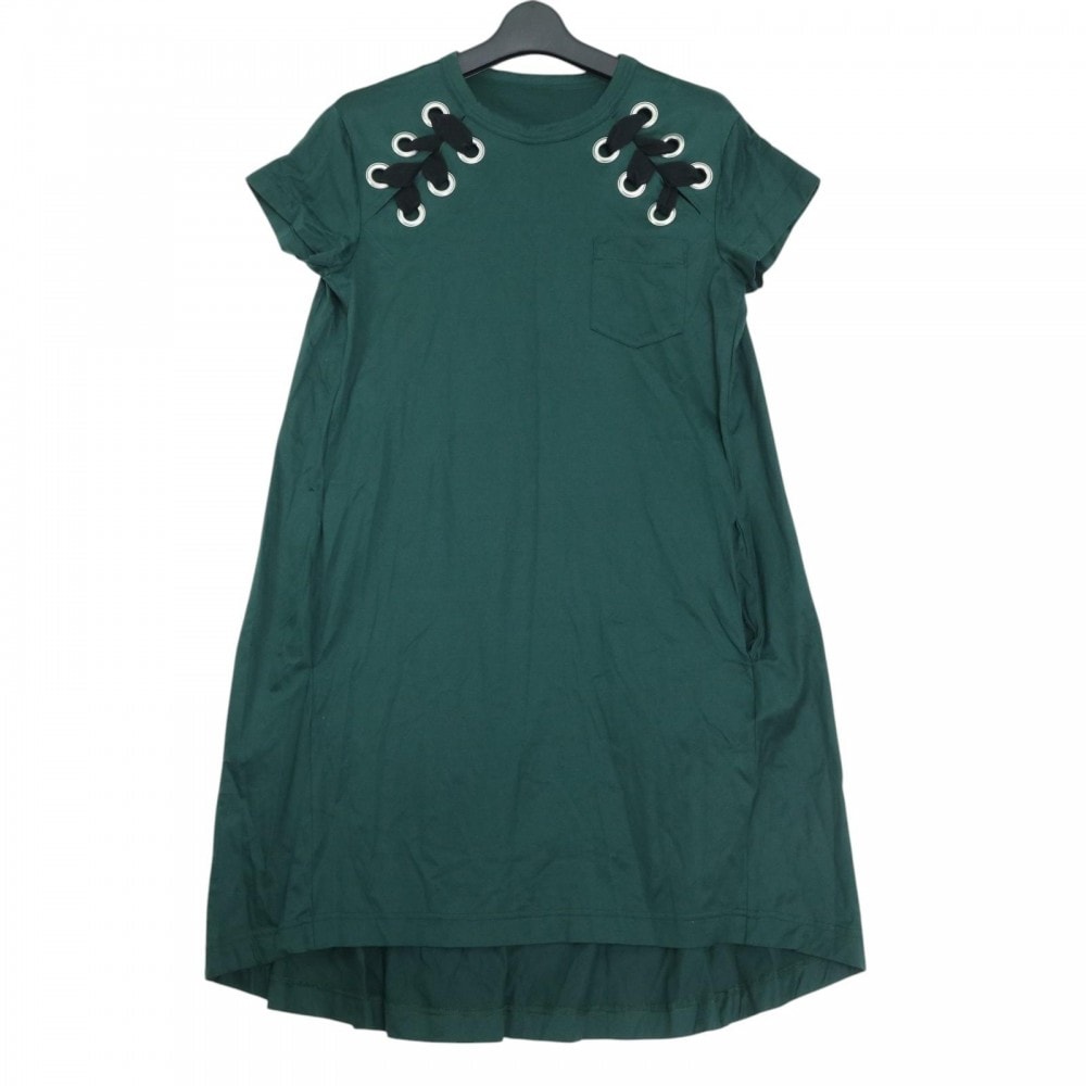 Sacai サカイ ワンピース 半袖 ロングワンピース 2サイズ グリーン 緑 シルバー金具 コットン レディース【中古品】