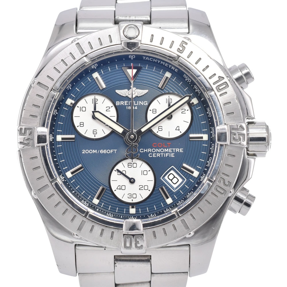 ブライトリング BREITLING A73380 コルト クロノグラフ デイト ブルー クォーツ メンズ 良品 腕時計 L#149316