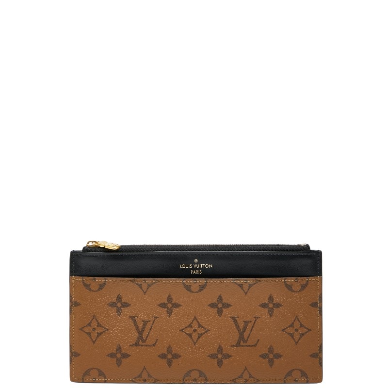 ルイ ヴィトン モノグラム リバース スリムパース 長財布 M80390 ブラウン ブラック PVC レザー レディース LOUIS VUITTON 中古