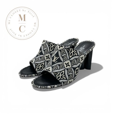 ルイヴィトン LOUIS VUITTON シルエットライン サンダル 靴 シューズ ジャカードファブリック ブラック ベージュ SINCE1854 ミュール