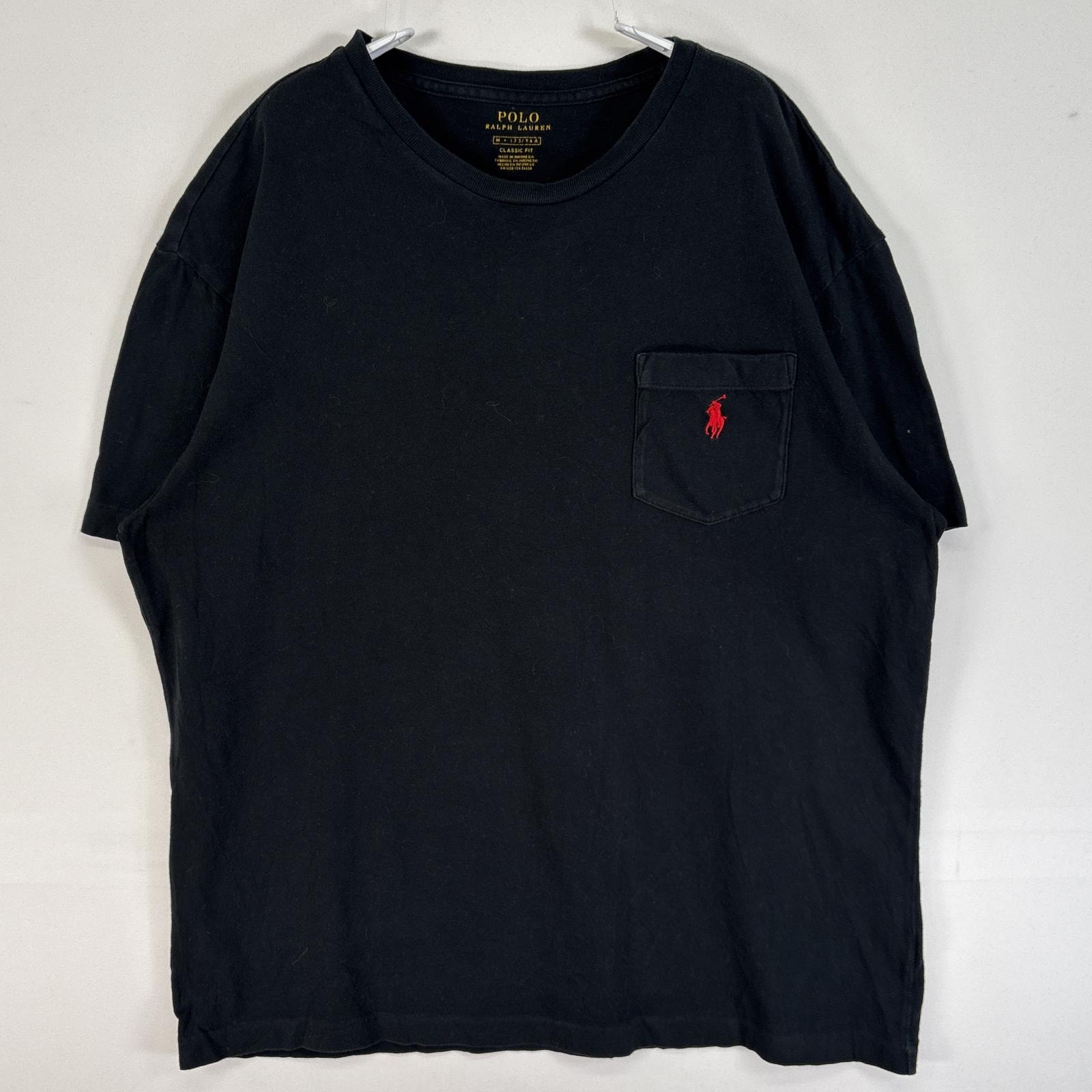 古着 ポロ・ラルフローレン POLO RALPH LAUREN 半袖Tシャツ ロゴ 刺繍 クルーネック M ブラック 無地 メンズ