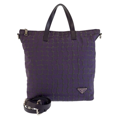 PRADA プラダ 三角ロゴプレート パープル シルバー金具 ナイロン レザー/ トートバッグ ショルダーバッグ 603276 【中古】