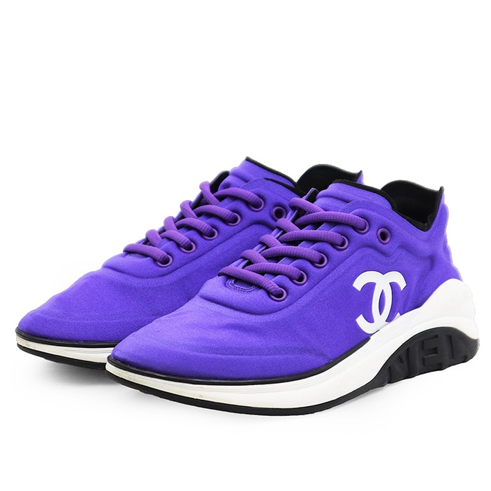 【美品】CHANEL シャネル スニーカー テクニカルファブリック サイズ 37 レディース G34763 COCOマーク ロゴ レースアップ ローカット シューズ 靴 パープル 紫 イタリア製