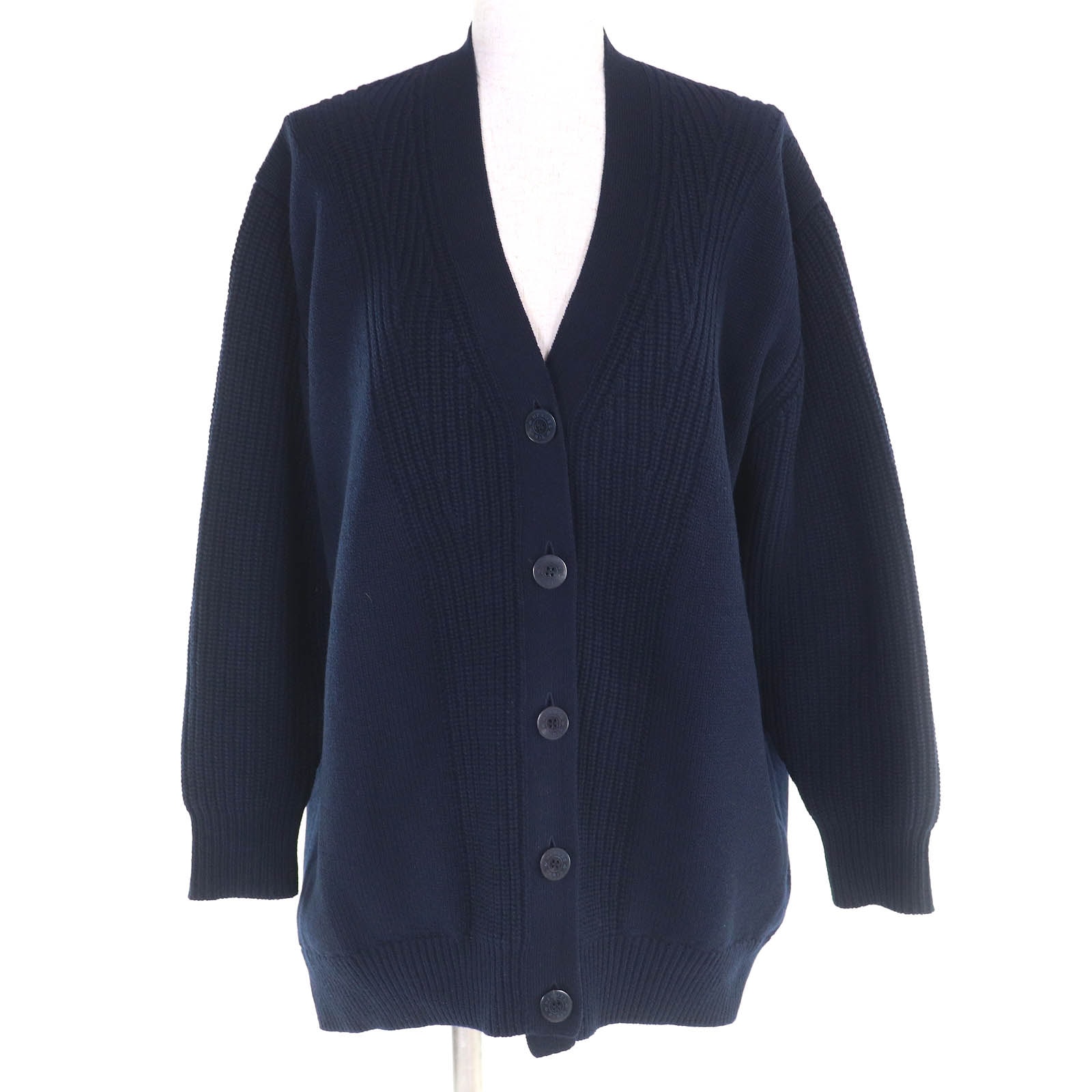 美品 エルメス クルードセルボタン Vネック 長袖 ニット カーディガン 36