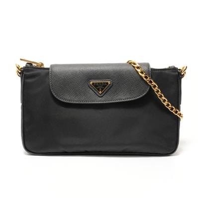 プラダ PRADA トライアングルロゴ ナイロン サフィアーノレザー ショルダーバッグ【中古】