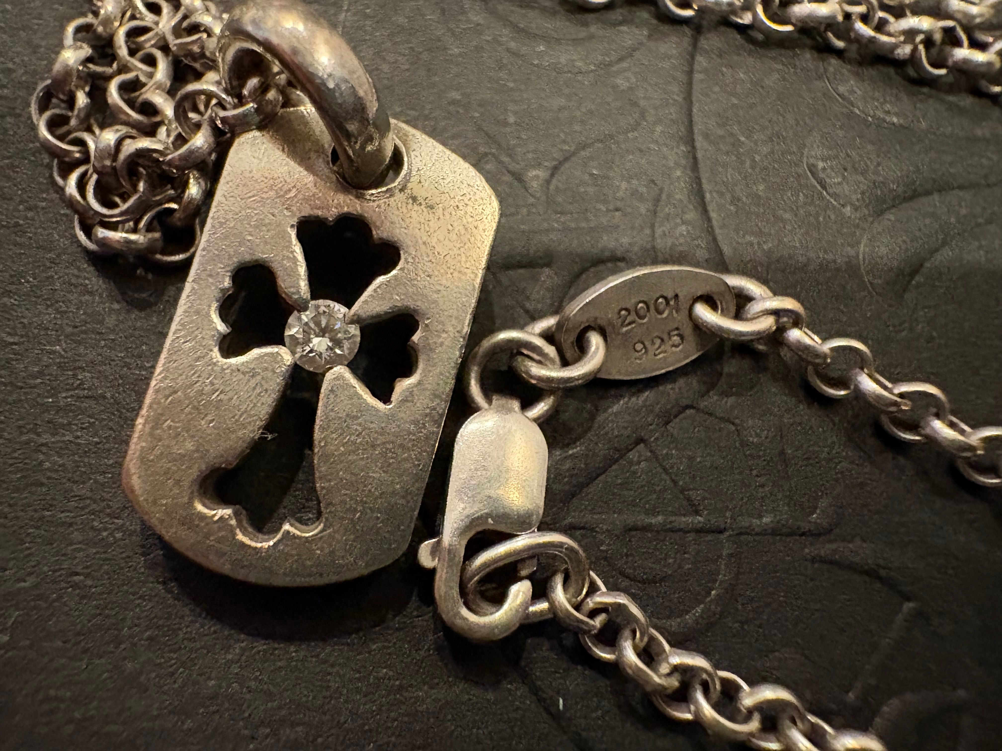 Chrome Hearts Dog Tag Tiny Cut Out Cross with Diamond "Silver"